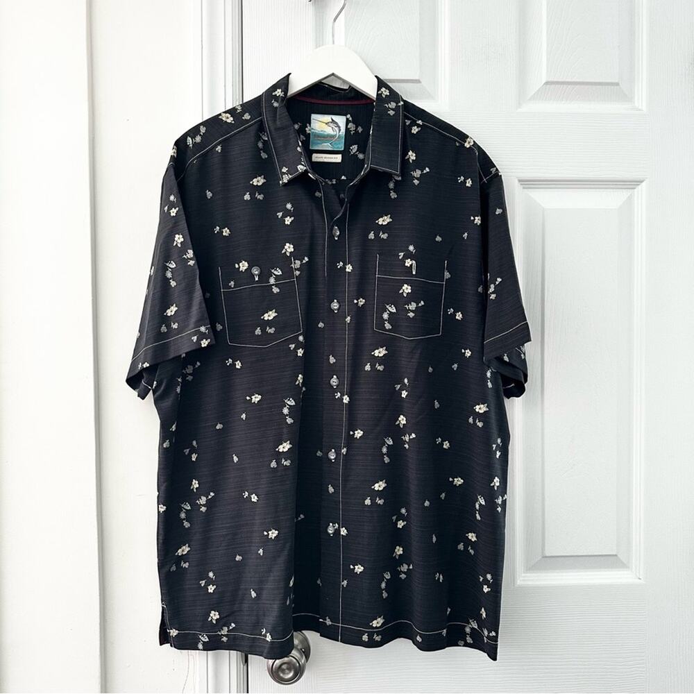 Tommy Bahama Black Floral Island Modern Fit Silk Cotton Button Down Shirt XLX